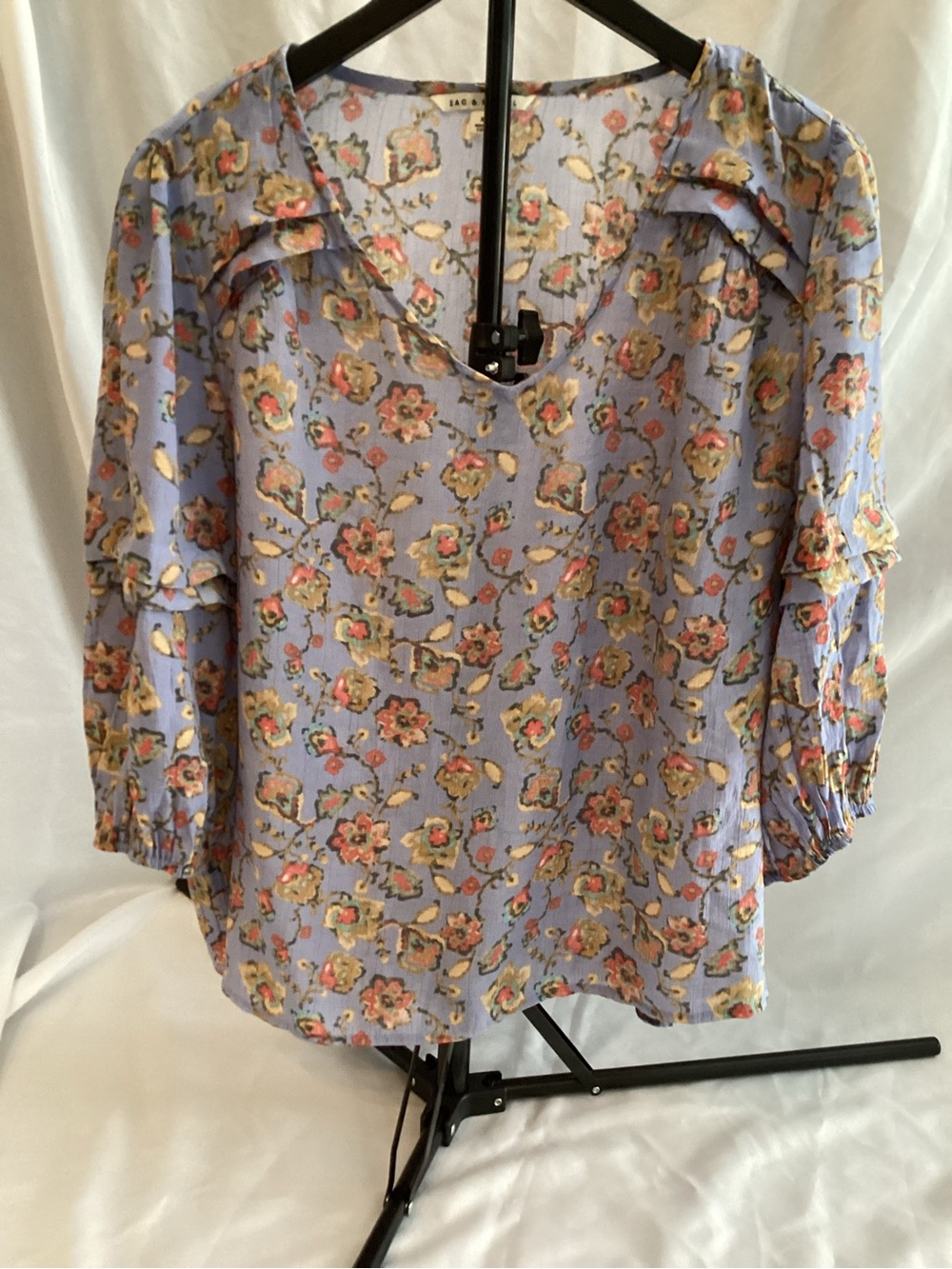 Zac & Rachel Lavender Floral V-Neck Ruffle Sleeve Blouse